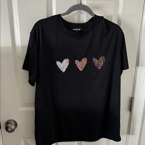 SHEIN Black Womens T-Shirt with Heart Accents, Size 1XL, NWOT